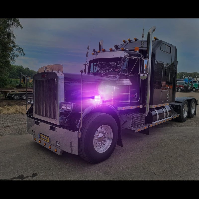 Partsam 2x Dual Revolution Amber/Red/Purple Square Double Face 38 Diode Marker/Turn Signal and Auxiliary Led Pedestal Light with Chrome Housing Sealed Replacement for Kenworth/Peterbilt/Freightliner - Image 4